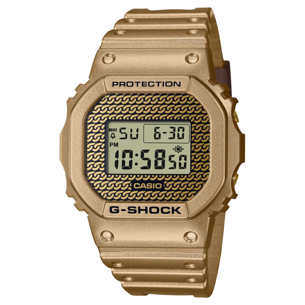 Casio G-Shock DWE-5600HG-1ER Herrenuhr Gold Chain Box Set • Wechselbare Lünetten und Bänder • Hip-Hop-Design