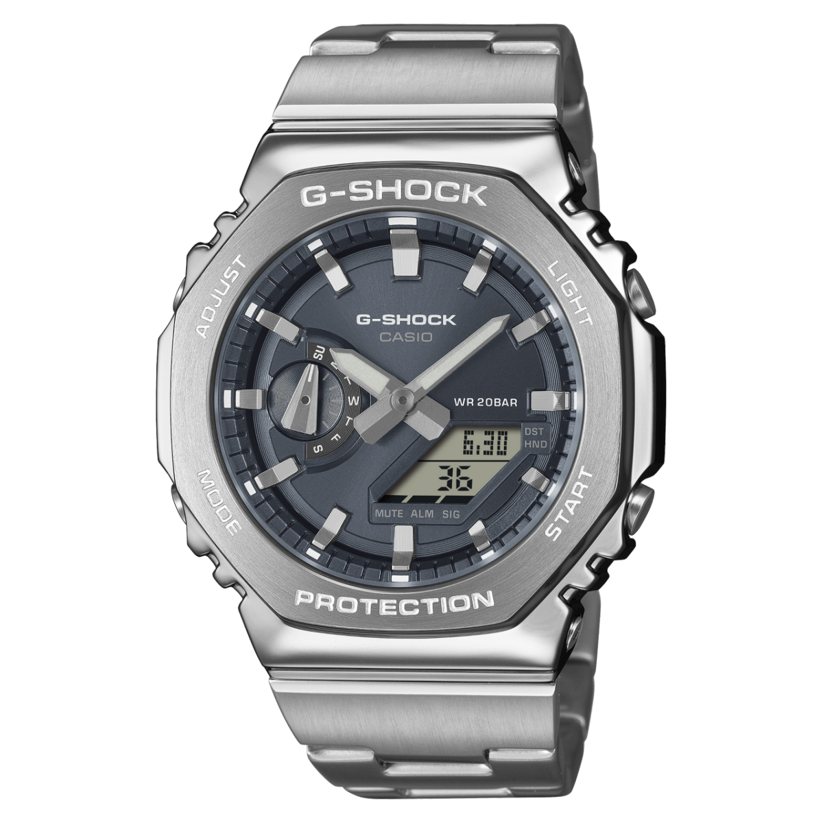 Casio G-Shock GM-2110D-8AER Herrenuhr • Achteckige Edelstahllünette • Analog-Digital