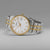 Herrenarmbanduhr mit rundem Gehäuse, weißem Zifferblatt und zweifarbigem Metallarmband