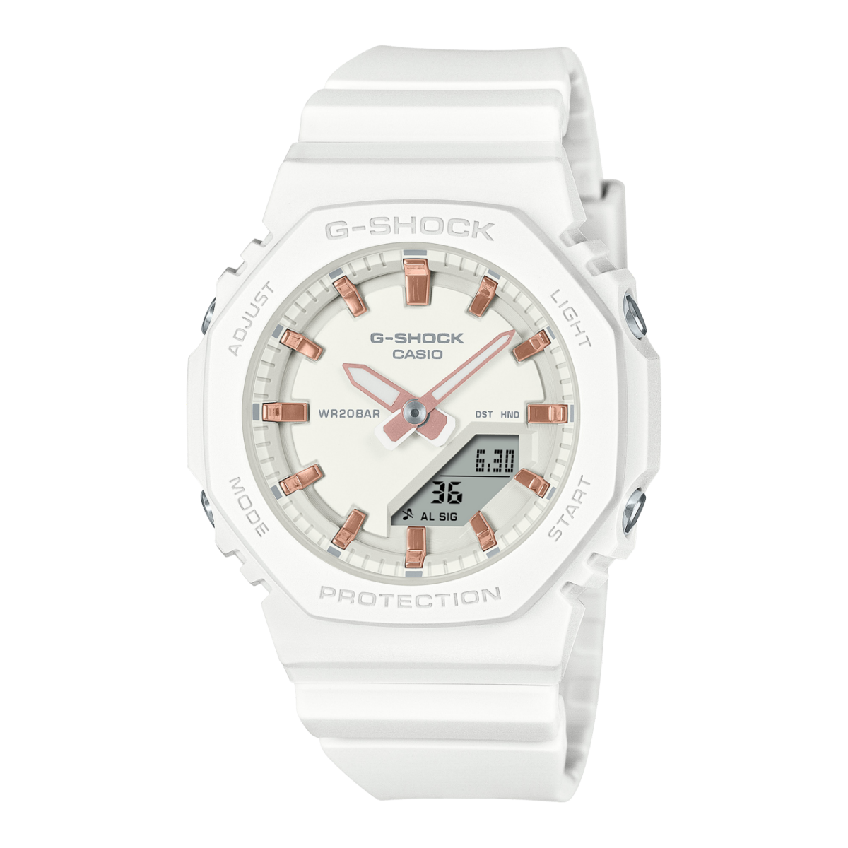 Casio GMA-P2100M-7AER G-Shock Classic Damen Armbanduhr Weiß • Bio-Harz Armband • 20 BAR wasserdicht