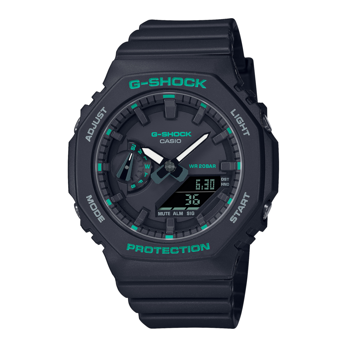 Casio GMA-S2100GA-1AER Damen G-Shock GMA-S-Serie Schwarz • Grüne Akzentfarben • 20 bar wasserdicht