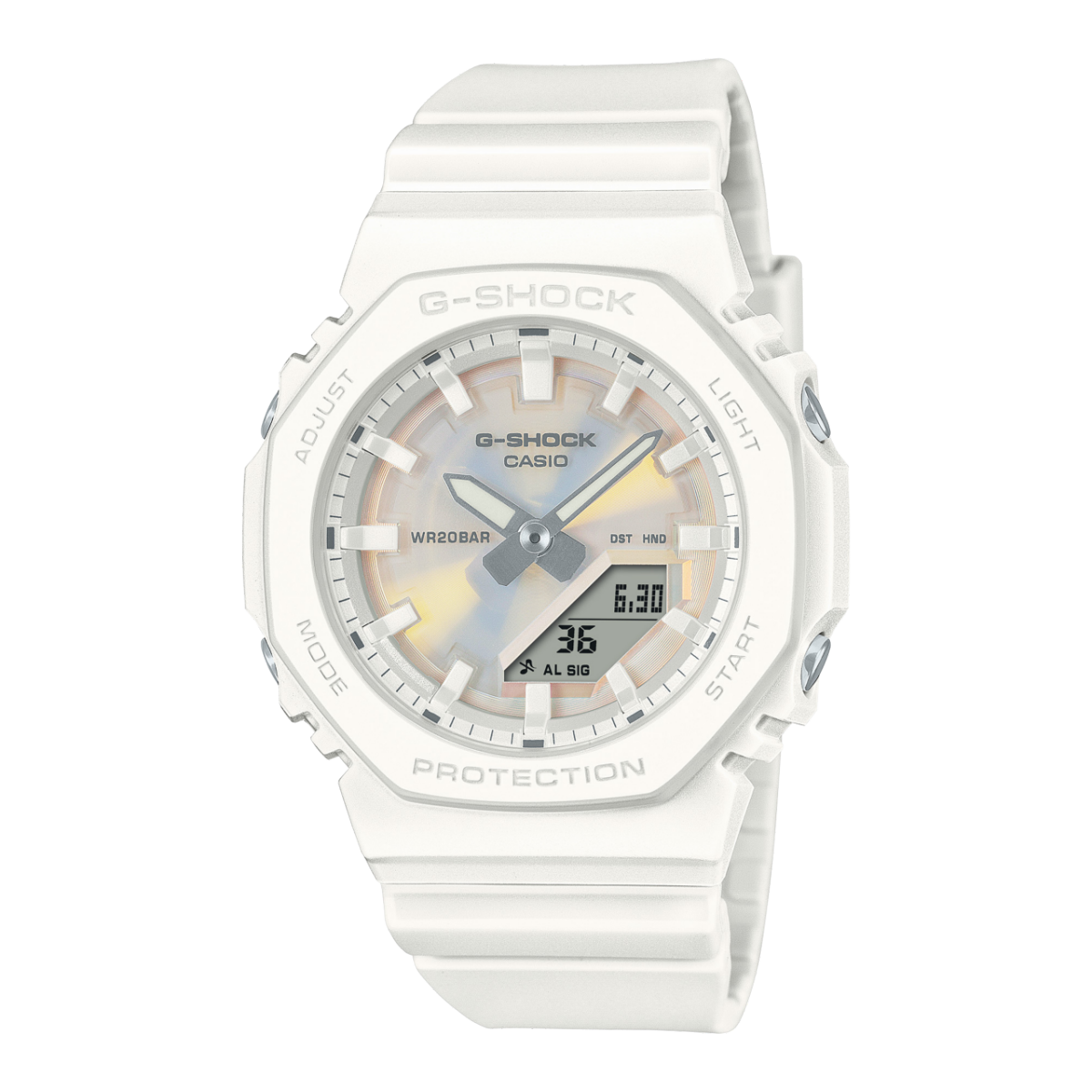 Casio GMA-P2100PC-7AER G-Shock Damenuhr Weiß • Biobasiertes Resin • Ana-Digi Zifferblatt