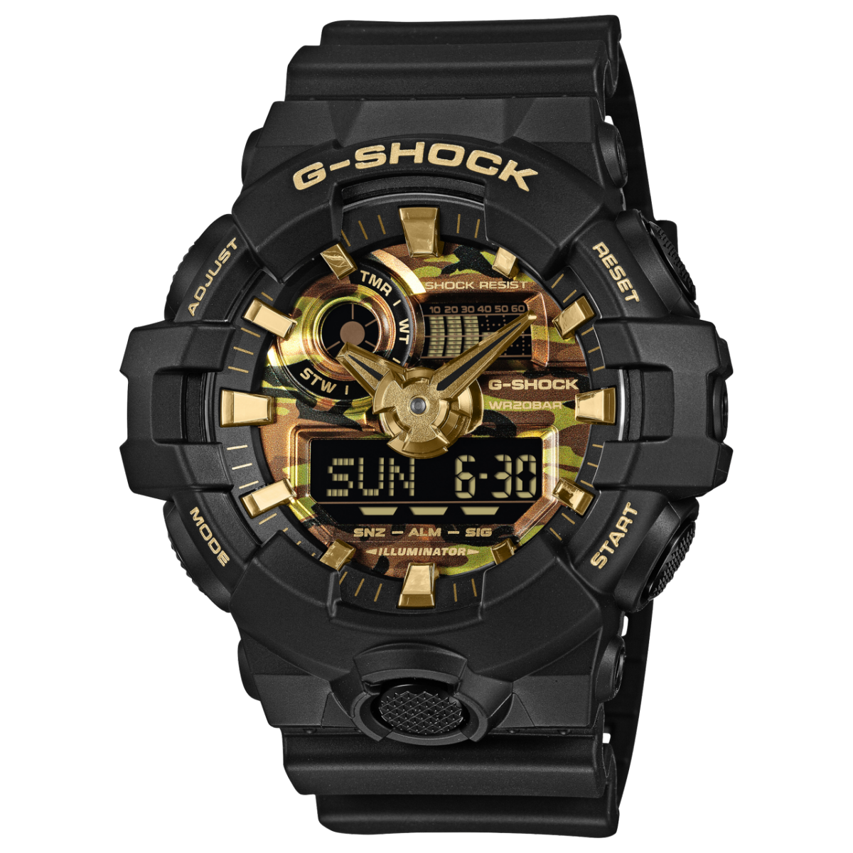 Casio G-Shock GA-700CF-1AER Herren Armbanduhr • Camouflage & Gold Design • 20 BAR Wasserdicht