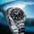 Orologio da uomo in acciaio inossidabile color argento con quadrante nero, robusta lunetta da sub