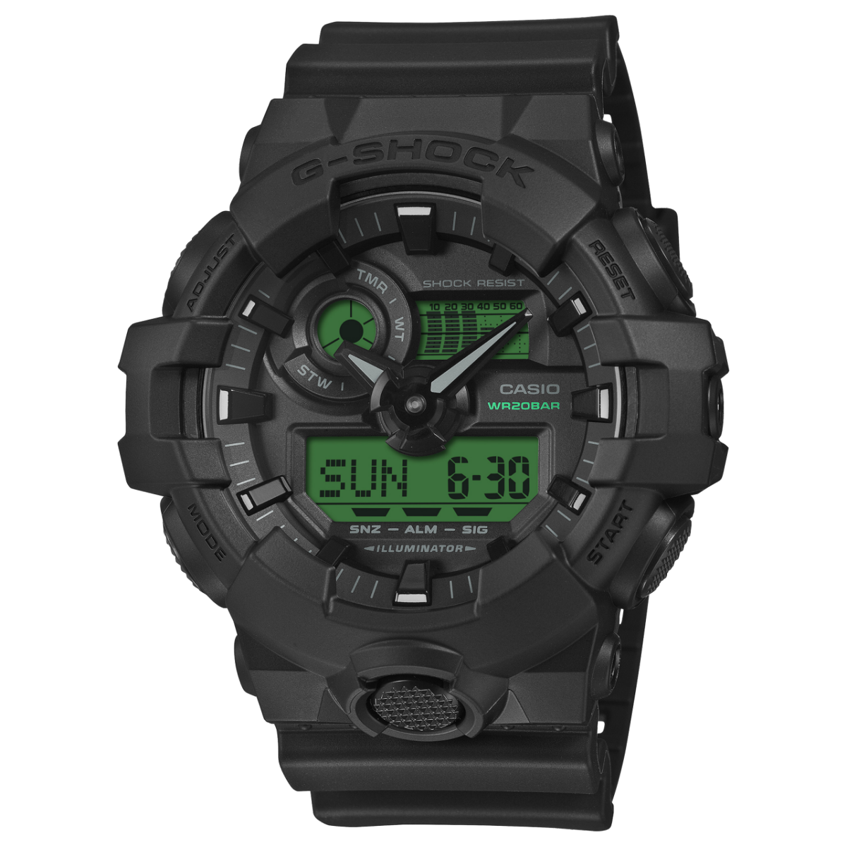 Casio G-Shock GA-700BEG-1AER Herrenuhr Schwarz-Elektrogrün • Analog-Digital • 20 bar wasserdicht