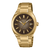 Casio Edifice Herrenarmbanduhr, goldfarbenes Metallband, schwarzes Zifferblatt, Datum bei 5
