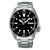 Orologio da uomo con quadrante nero, indici luminescenti e data 'LUN' nella finestra