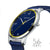 Orologio da uomo, design ultrasottile da 5,6 mm: quadrante blu, accenti gialli, cinturino in tessuto blu