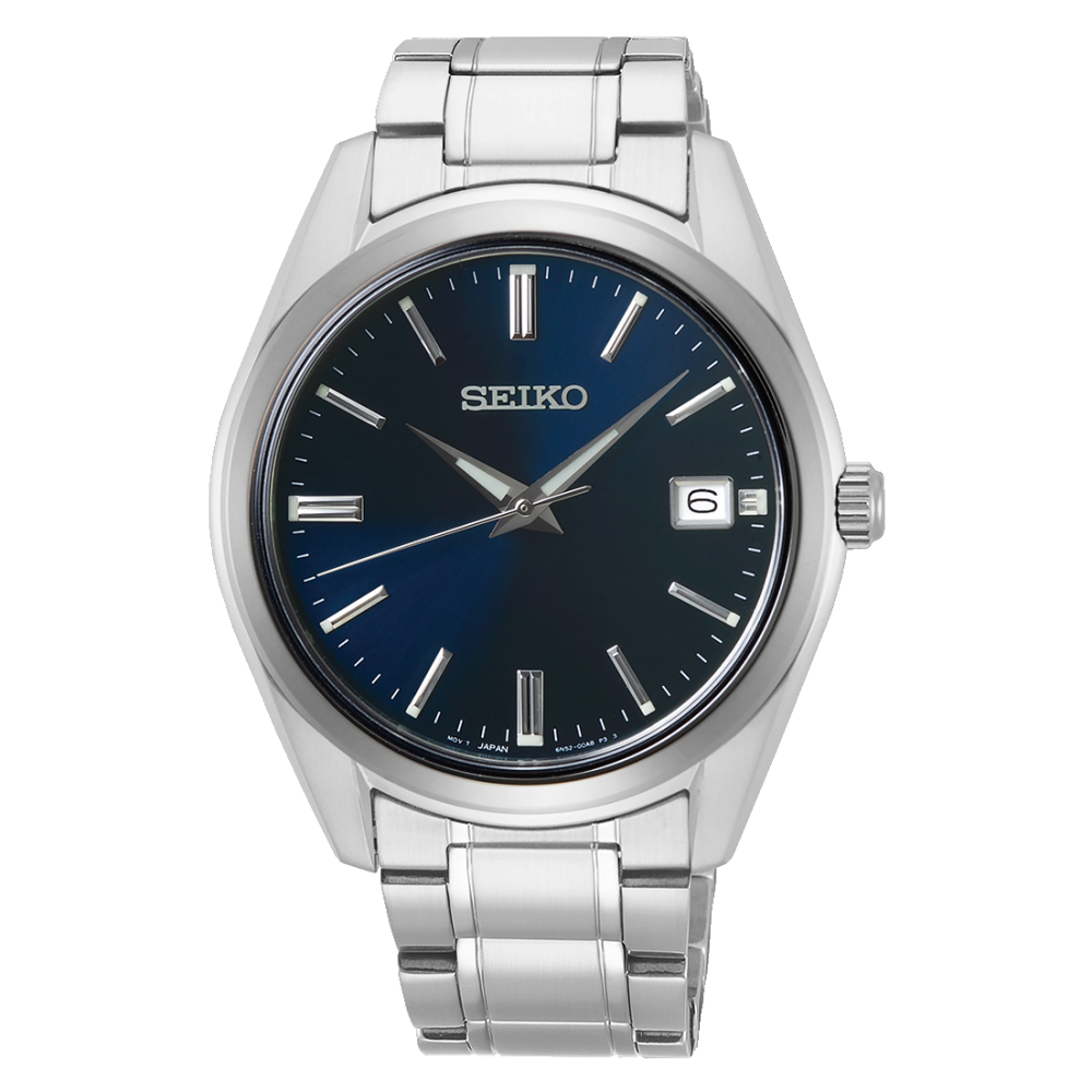 Orologio da uomo SEIKO con bracciale in acciaio inossidabile argentato e quadrante blu