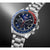 Orologio da uomo con quadrante blu, cronografo, cassa e bracciale in acciaio inossidabile, pulsanti laterali