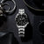 Orologio da uomo con bracciale in acciaio inossidabile argentato e quadrante nero, vista laterale
