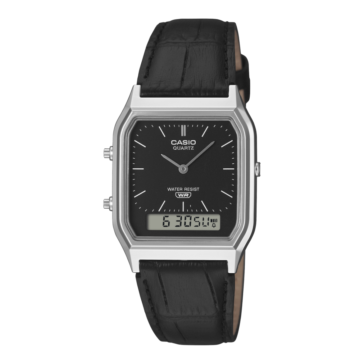 Casio Vintage AQ-230EL-1AEF Armbanduhr Schwarz • Analog-Digital • Echtlederarmband