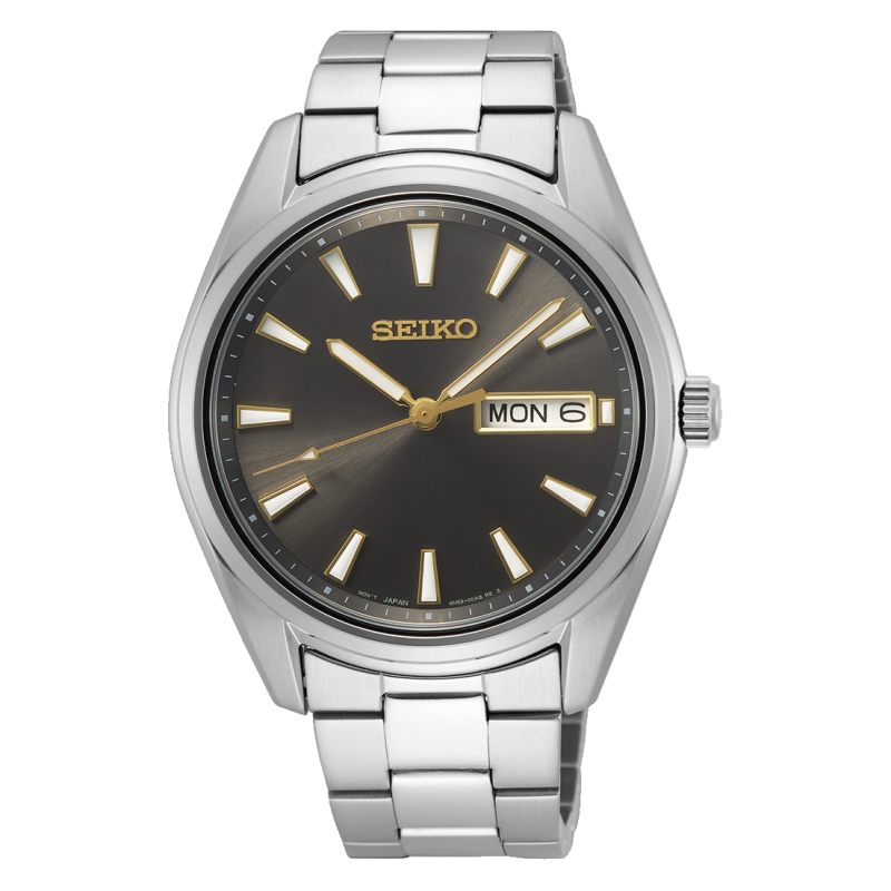 Orologio da uomo: cinturino in metallo argentato, quadrante nero, lancette dorate