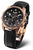 Orologio da donna con quadrante nero, lunetta color oro rosa e cinturino in pelle