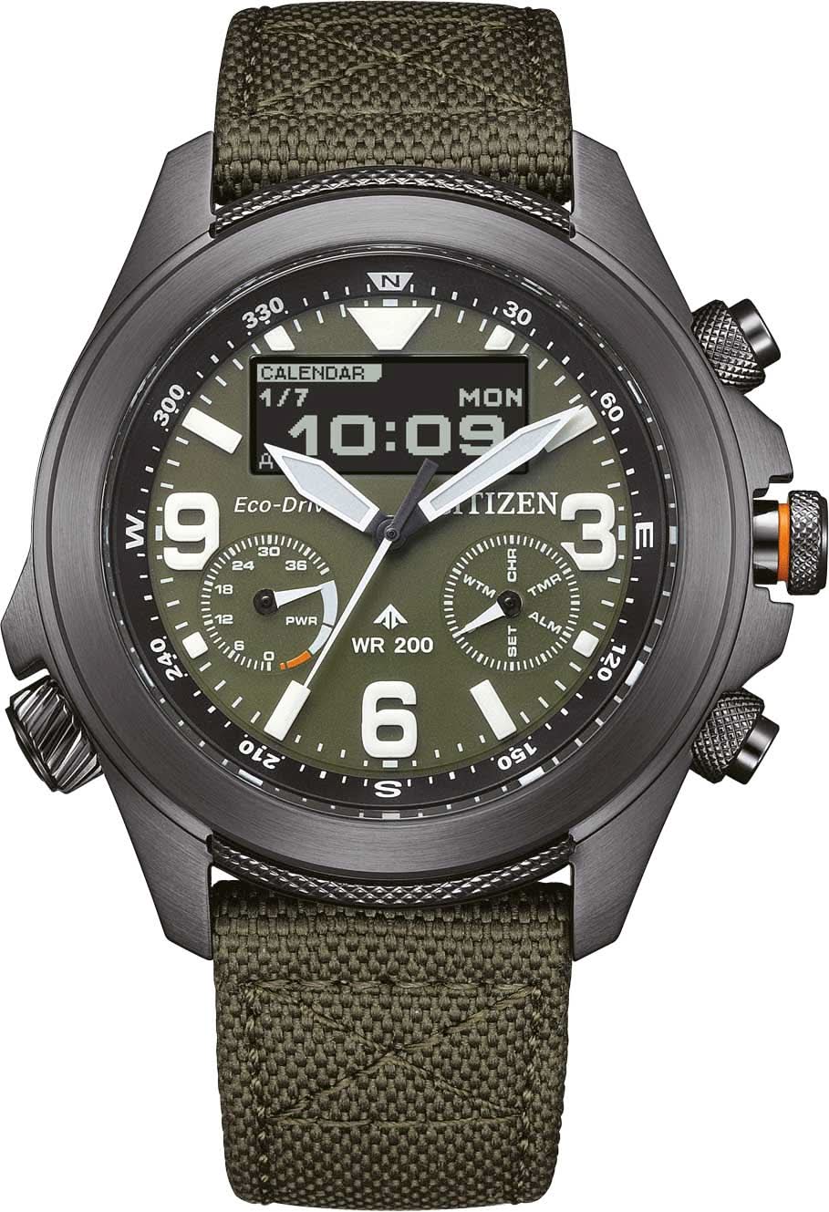 Orologio da uomo con cinturino in tessuto verde oliva e quadrante nero