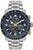 Herrenuhr mit blauem Zifferblatt, Chronographen-Optik und silbernem Edelstahlband
