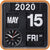Orologio da parete con datario a flip, cornice arancione, 2020 15 Maggio Ven, lancette