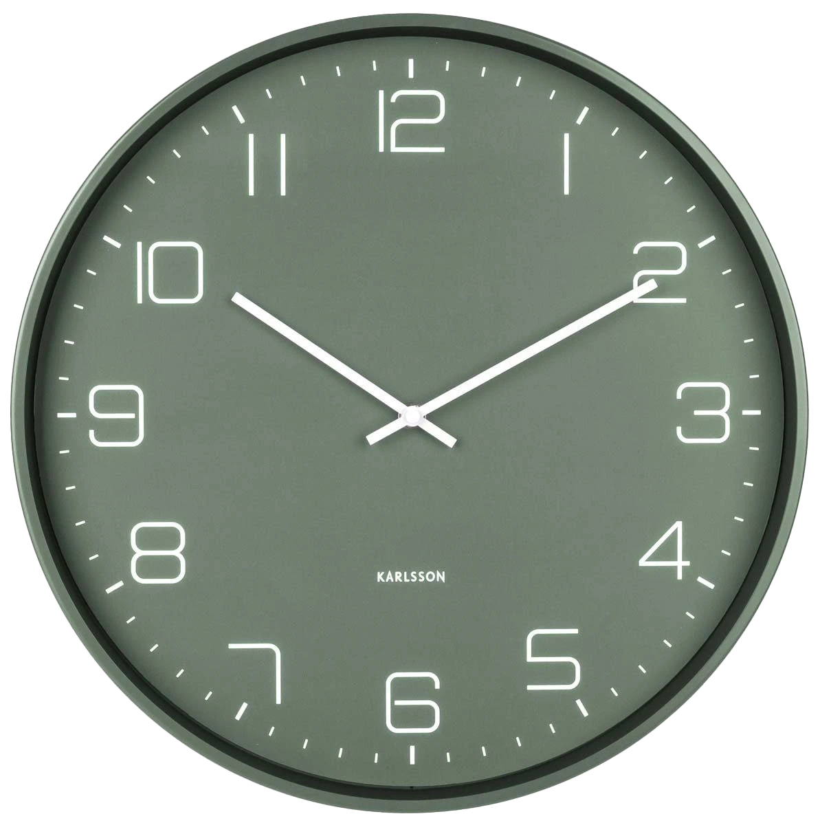 Orologio da parete Karlsson con quadrante verde, numeri bianchi e cornice in metallo, rotondo
