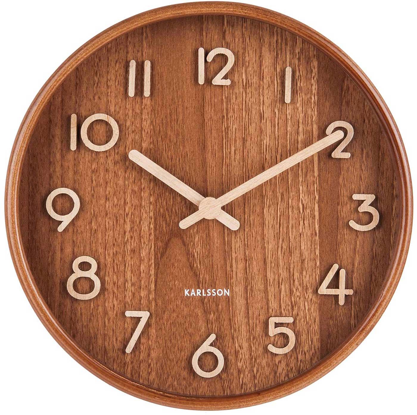 Orologio da parete in legno con quadrante marrone, numeri romani e tre lancette, Ø 22 cm