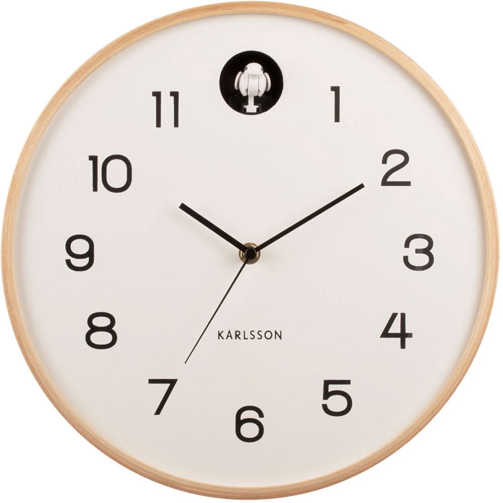 Orologio da parete Karlsson 31,5 cm Ø Legno • Richiamo del cuculo integrato • Movimento al quarzo silenzioso