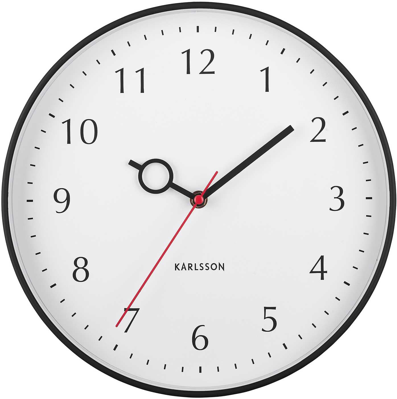 Orologio da parete Karlsson con cassa in plastica, Ø 30 cm, quadrante bianco e lancetta dei secondi rossa