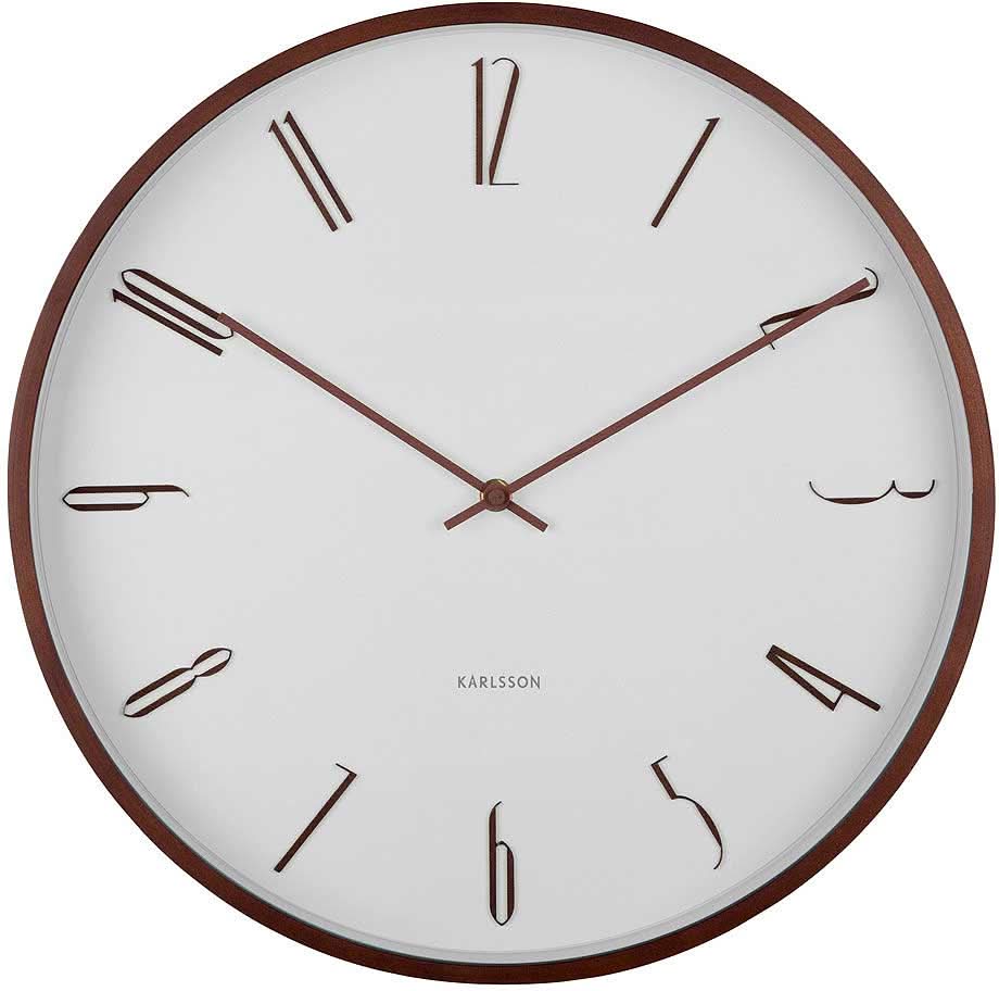Orologio da parete rotondo con cornice in legno, quadrante bianco e lancette sottili