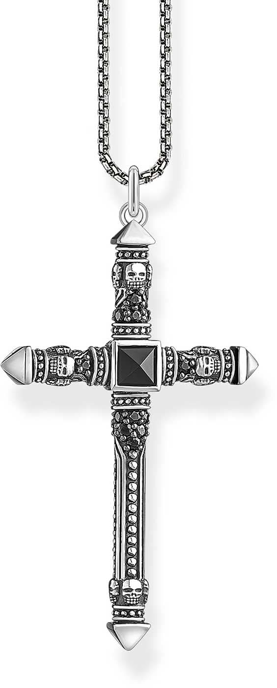 Collana con croce e sottili strutture a pois - Argento Sterling 925, annerito