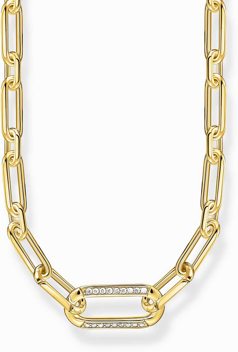Collana a catena con elemento a forma di ancora tempestato di pietre, color oro