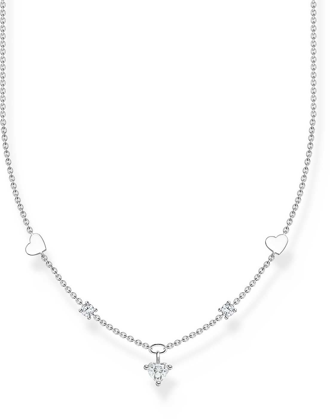 Collana in argento con catena a maglie e ciondolo a cuore con pietre bianche