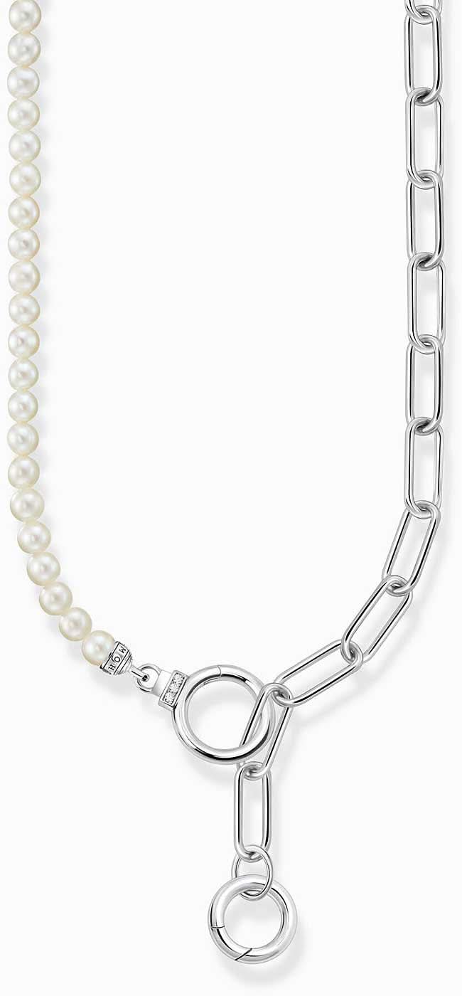 Silberfarbenes Collier mit Kettengliedern, Perlenrand und doppeltem Verschluss