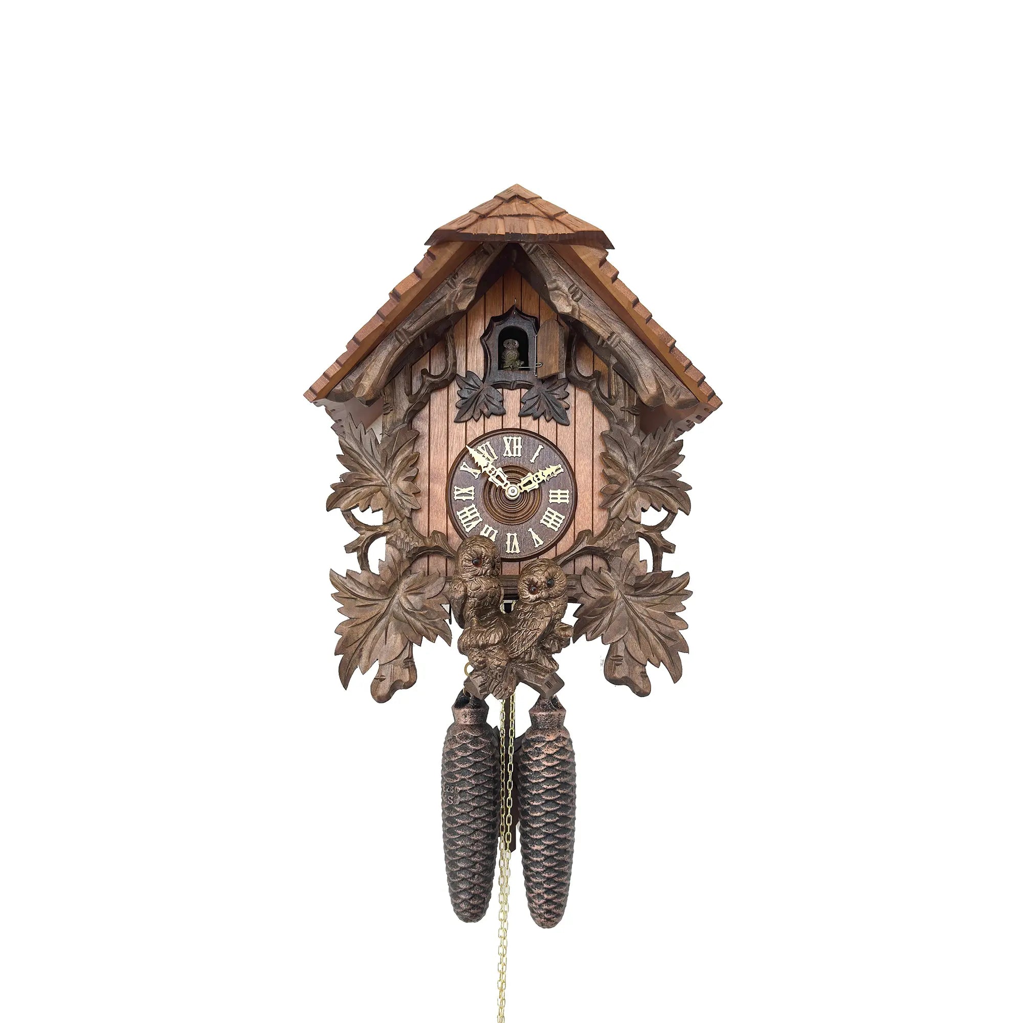 Rombach & Haas TRADITION 3460-N Orologio da Parete Legno (scuro) • Movimento Meccanico 8 Giorni • Orologio Gufo Intagliato a Mano