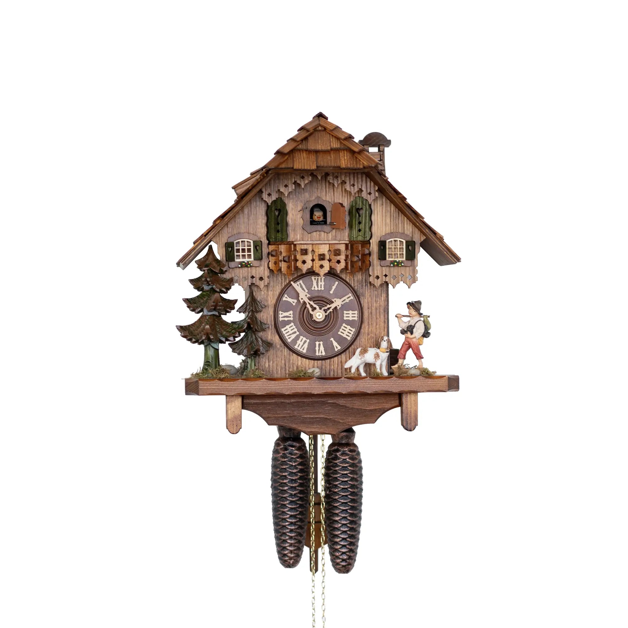 Rombach & Haas Tradition 3465 Orologio da Parete Legno (scuro) • Movimento Meccanico 8 Giorni • Orologio a Cucù della Foresta Nera Intagliato a Mano