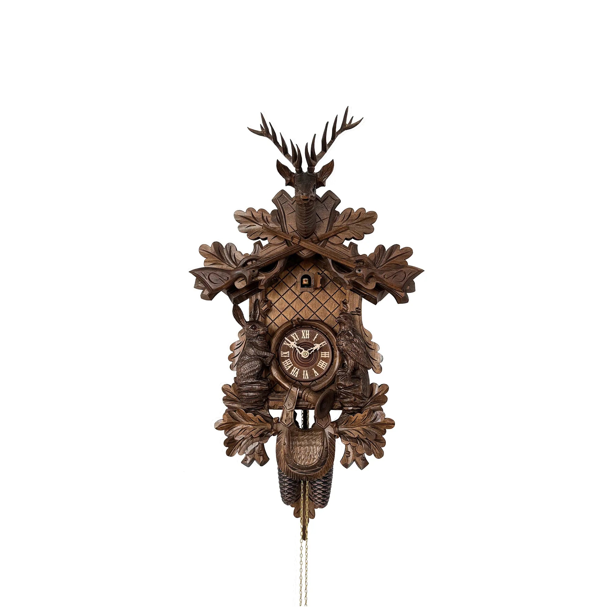 Rombach & Haas Tradition 3550-N Orologio da Parete Legno (scuro) • Movimento Meccanico 8 Giorni • Orologio a Cucù Foresta Nera Intagliato a Mano