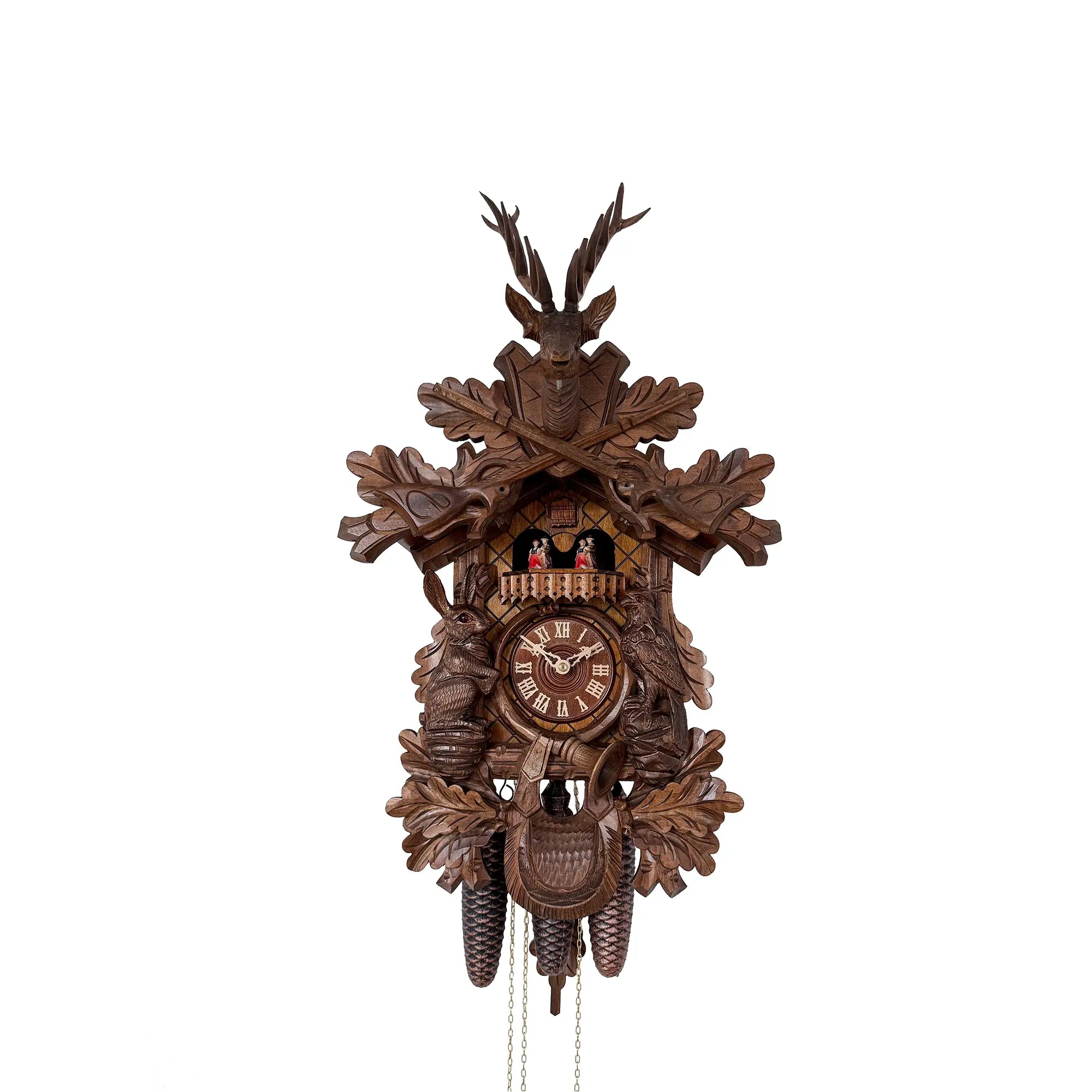 Rombach & Haas TRADITION 4550-N Orologio da Parete Legno (scuro) • Movimento Meccanico 8 Giorni • Orologio a Cucù della Foresta Nera Intagliato a Mano