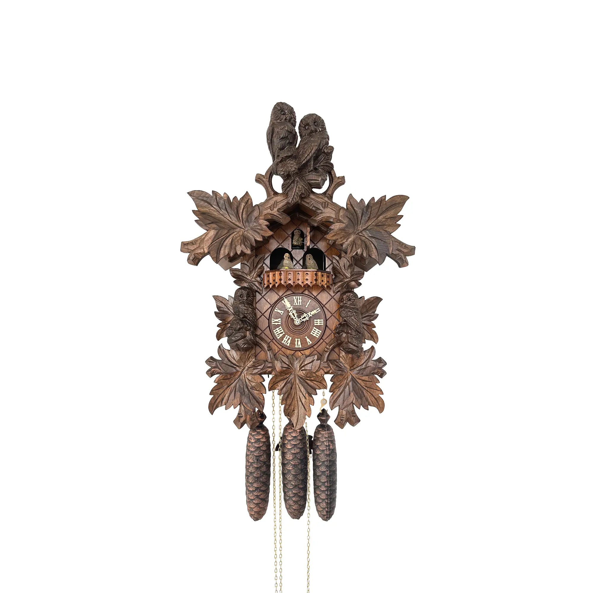 Rombach & Haas TRADITION 4560-N Orologio da Parete Legno Scuro • Movimento Meccanico 8 Giorni • Orologio Gufo Intagliato a Mano