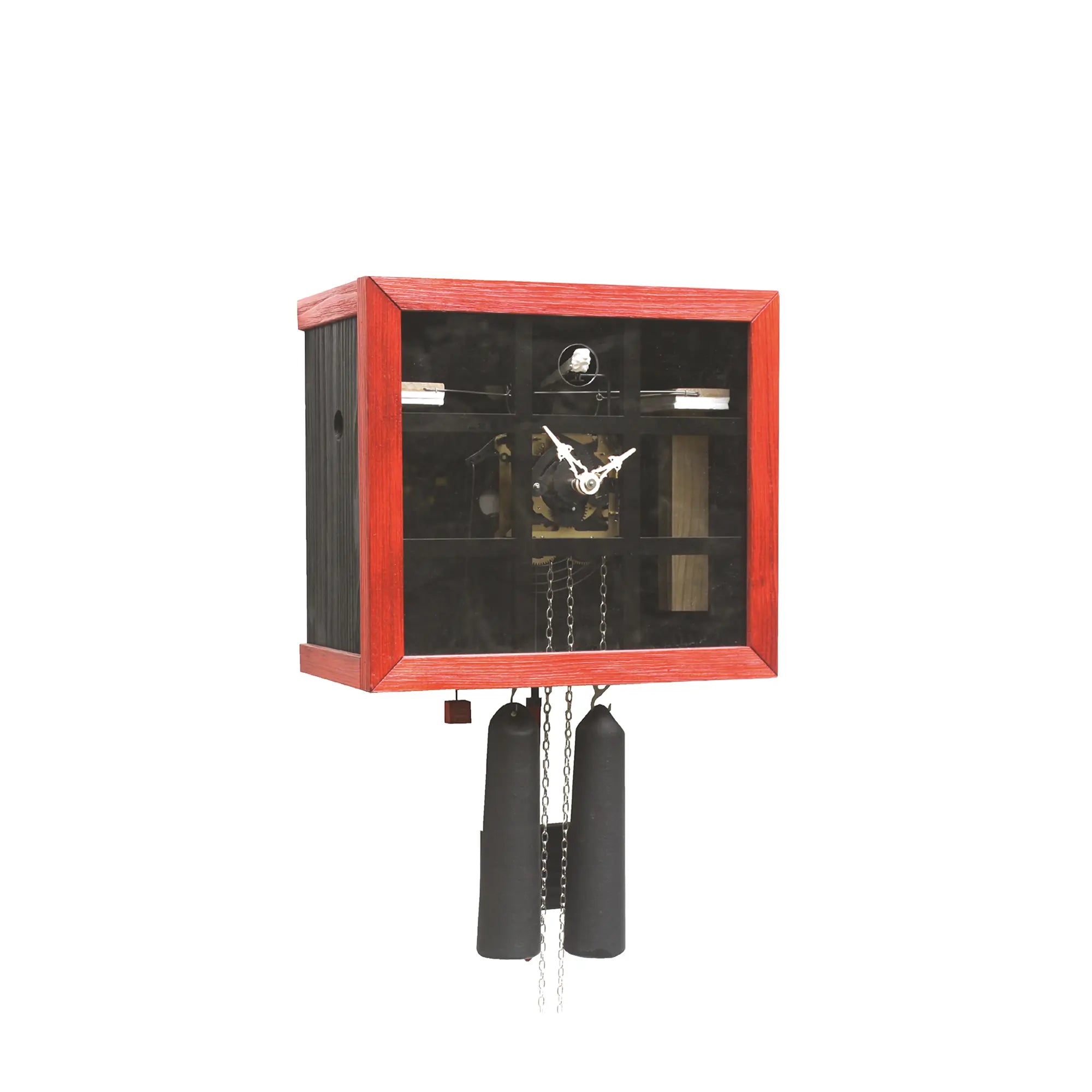 Rombach & Haas Einblick FV35-2/3 Orologio da Parete Rosso/Nero • Movimento Meccanico 8 Giorni • Vista sul Meccanismo