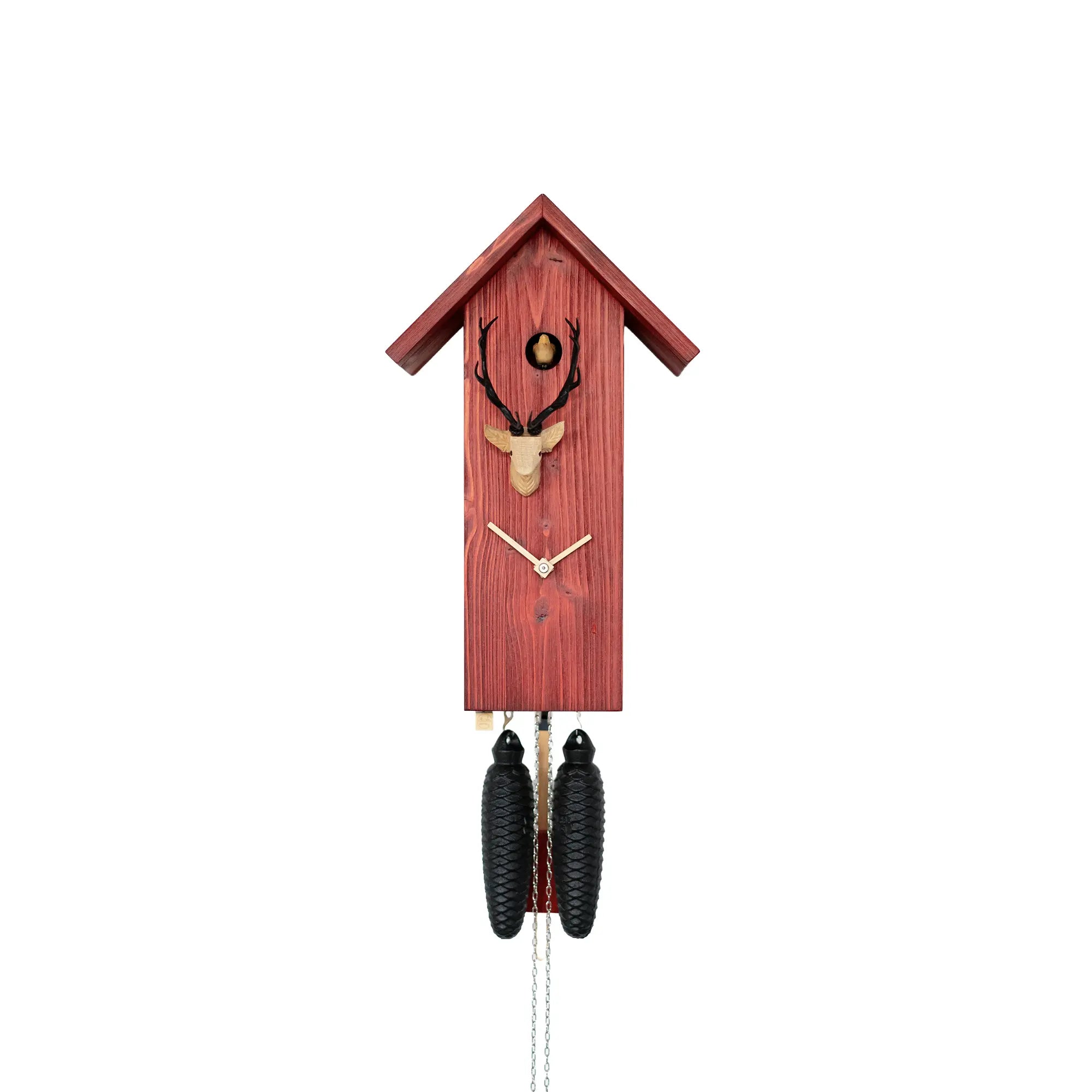 Rombach & Haas Classic SLM3H-3 Orologio da Parete Legno Naturale/Rosso • Movimento Meccanico 8 Giorni • Autentico Orologio a Cucù della Foresta Nera