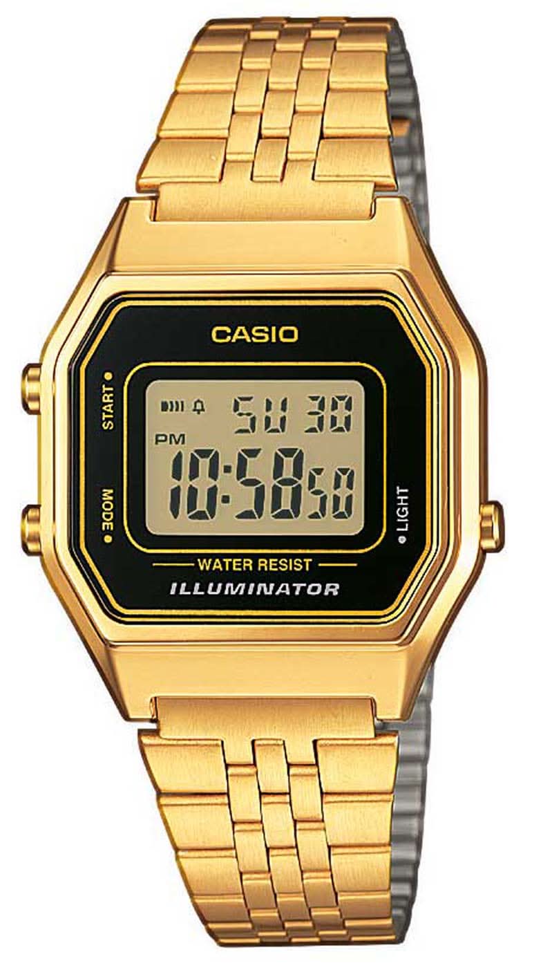 Orologio da donna con display digitale, cinturino in acciaio inossidabile color oro e cassa squadrata
