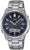 Casio Herrenarmbanduhr mit analogem blauem Zifferblatt und Metallband, Titanoptik