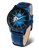 Orologio da uomo VOSTOK EUROPE con cinturino in pelle blu, cuore aperto e quadrante nero.