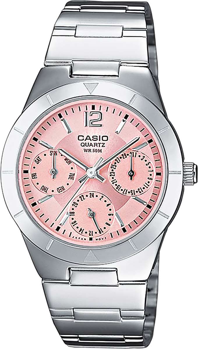 Orologio da donna Casio con bracciale in metallo argentato e quadrante rotondo con dettagli rosa