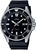 Orologio subacqueo da uomo Casio con quadrante nero, lunetta argentata e cinturino in silicone nero.