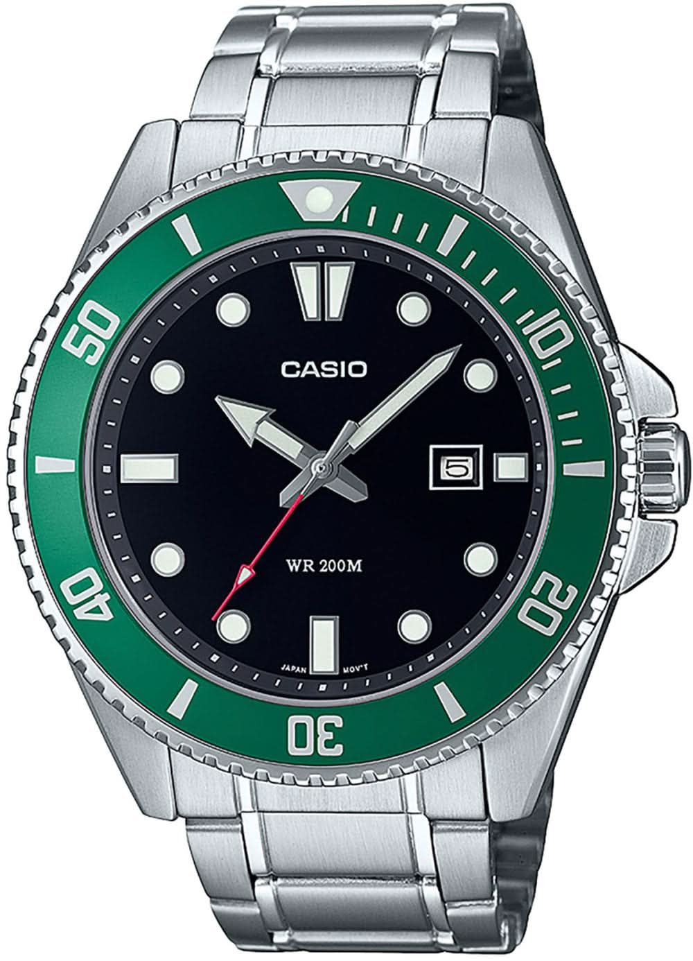 Orologio da uomo Casio con cinturino in acciaio, cassa rotonda e quadrante verde-nero