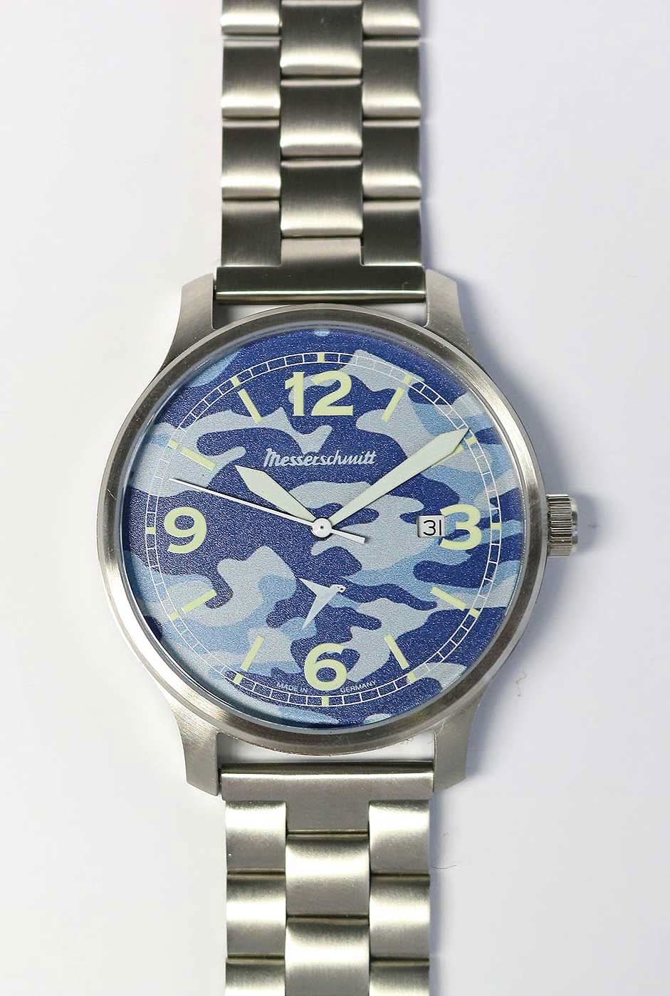 Orologio da uomo Messerschmitt Navy ME-42N-MB • Made in Germany • Design blu camouflage