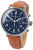 Orologio da uomo con cinturino in pelle marrone, quadrante blu scuro e lancette argentate