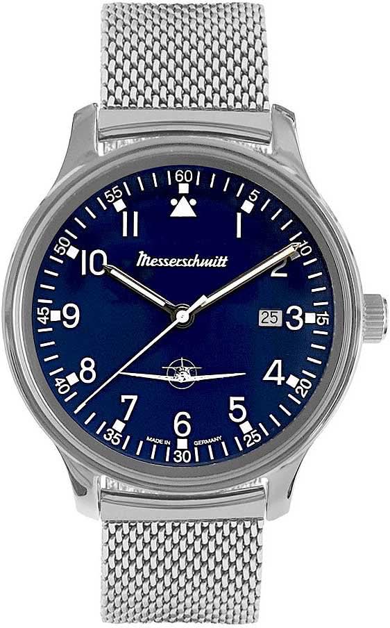 Orologio da uomo: cinturino in maglia d'argento, quadrante blu, analogico