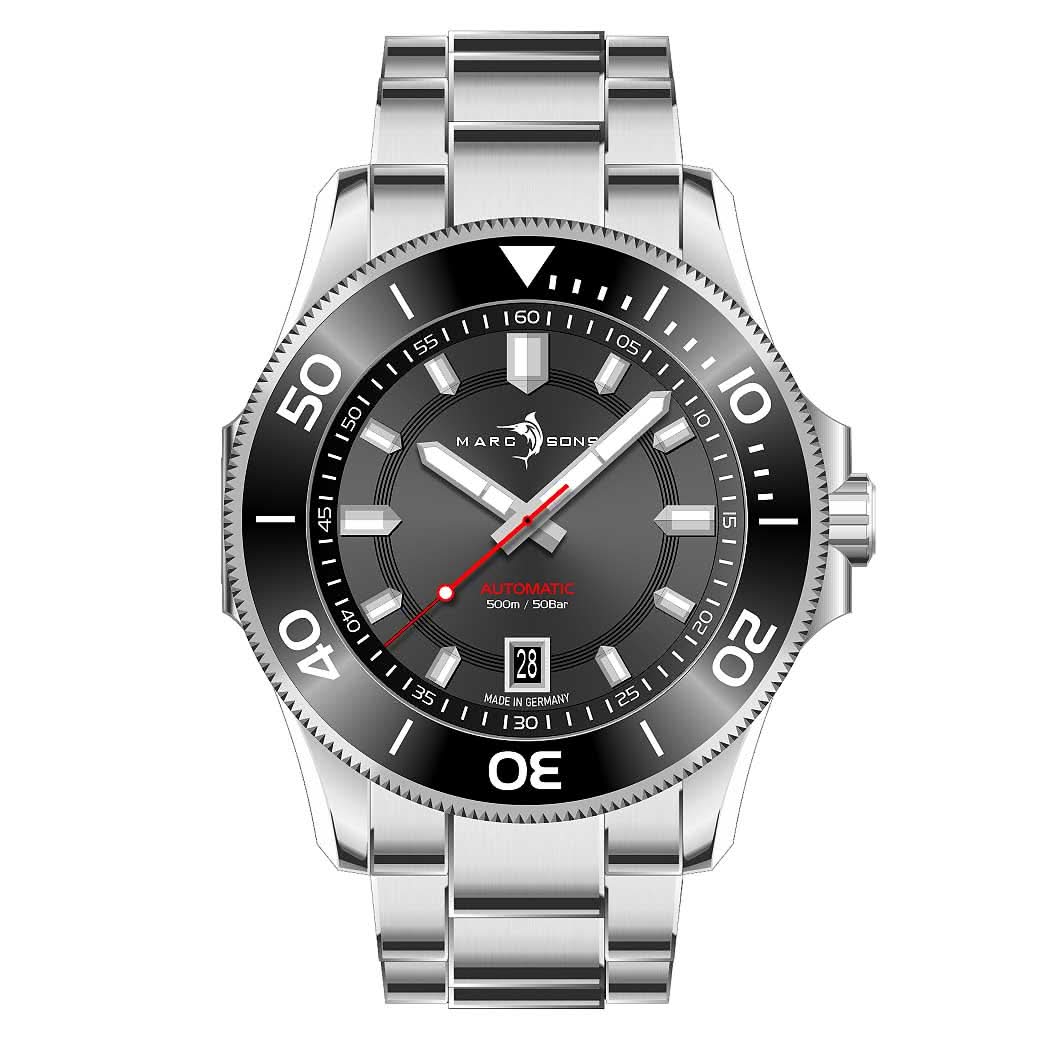Orologio da uomo Marc and Sons Classic Diver MSD-051-01-S • Impermeabile fino a 500m • Sellita SW200