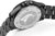 Retro di un orologio subacqueo da uomo con incisione, cassa nera e bracciale in metallo