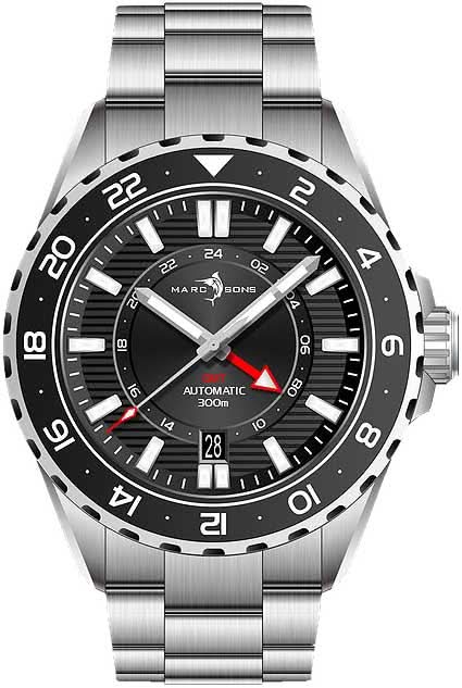 Orologio da uomo Marc and Sons GMT II MSG-008-01 • Impermeabile 50 ATM • Movimento automatico GMT svizzero