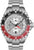 Orologio da uomo: cinturino in acciaio inossidabile argentato, quadrante nero, lunetta rossa